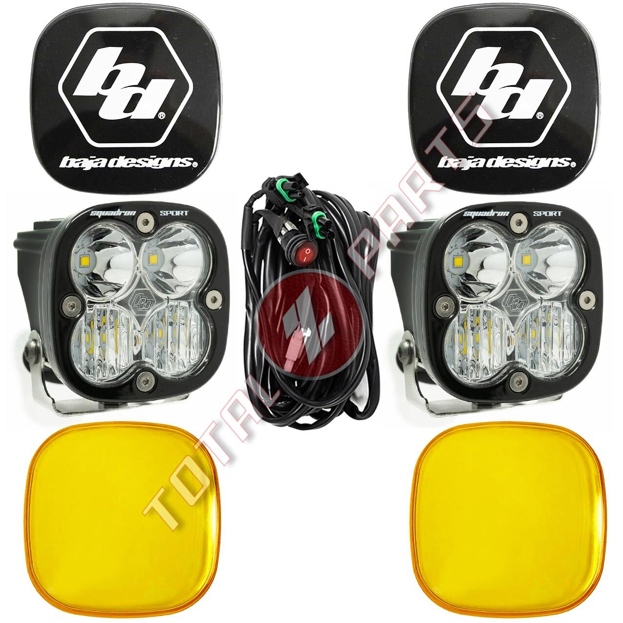 Baja Designs® Squadron Sport Fog Lights Driving/Combo + Black, Amber Rock Covers
