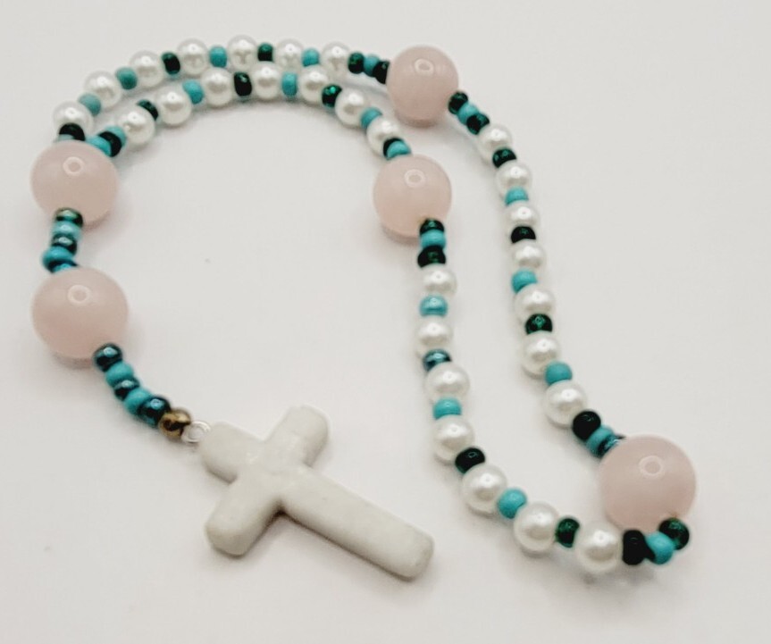 Rosary Prayer beads for hand Multicolored Beaded Hand Blue Pink Prayer Beads 9"