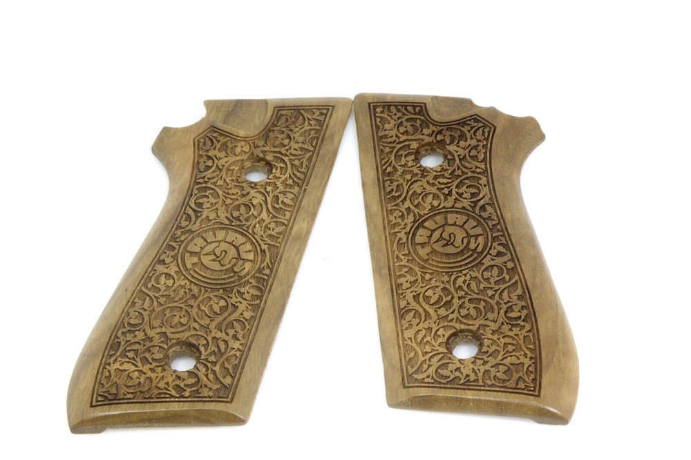 CUSTOM HANDMADE WALNUT "FLORA & LOGO" Taurus PT92, 99, 100, 101, 917 GRIPS