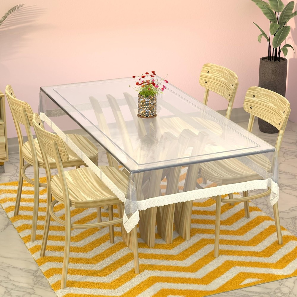 Rectangular 6 Seater Dining Table Cover White, Transparent 60x 90 inch