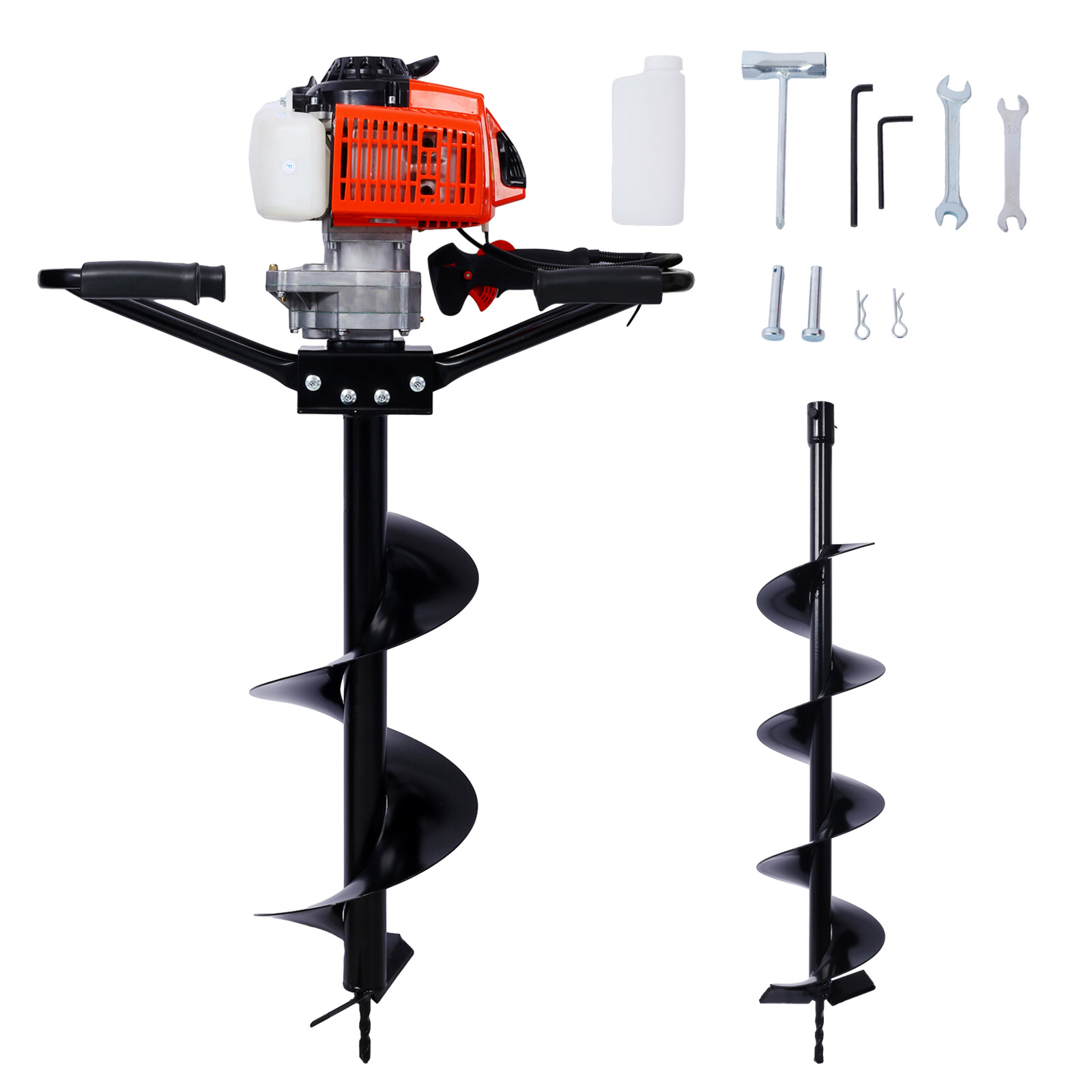 63cc Gas Powered Auger Post Hole Digger 2 Person Handle w/ 6" 10" Drill Bits