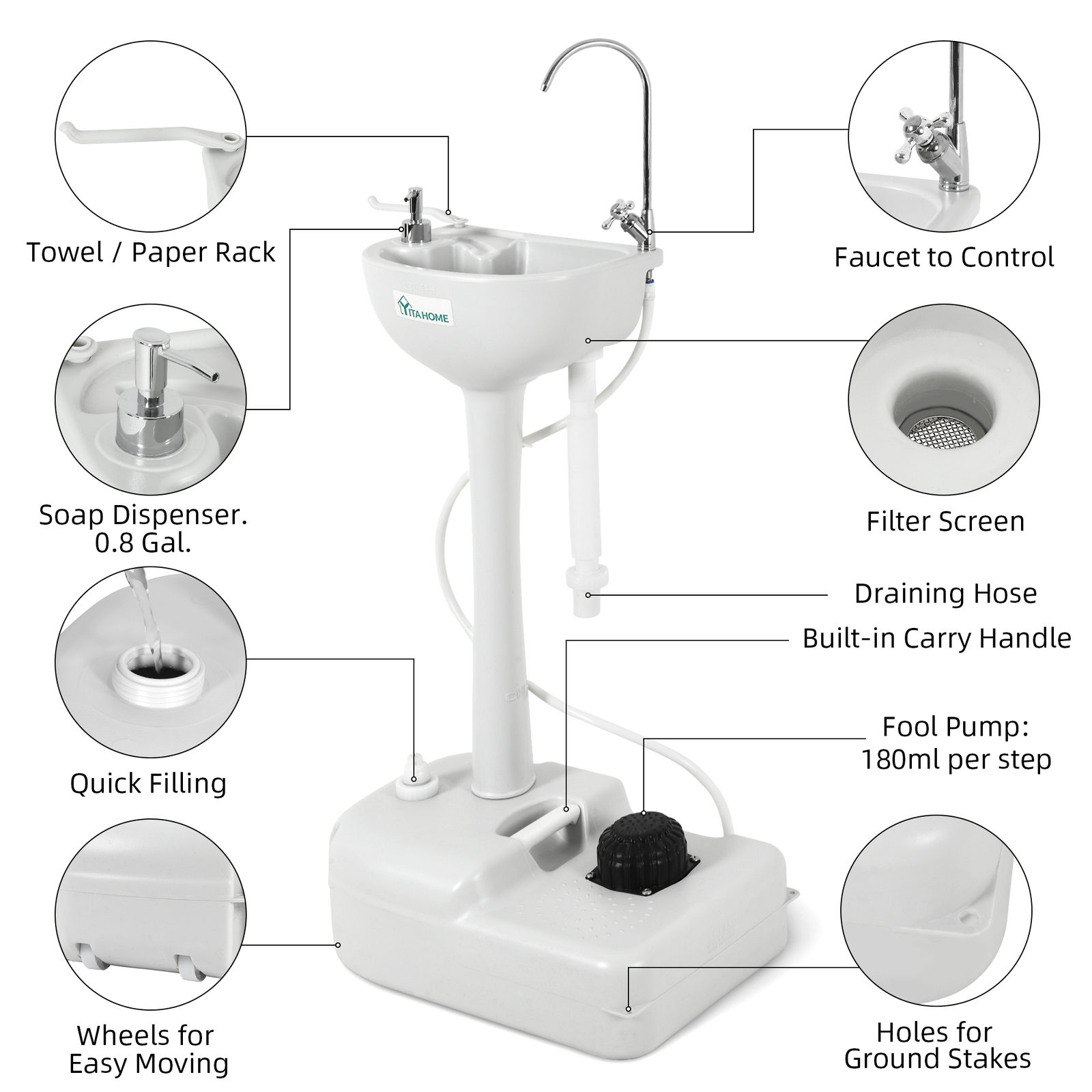 Upgrated Portable Wash Sink Camping Washing Station with 17 L Wash Basin Stand