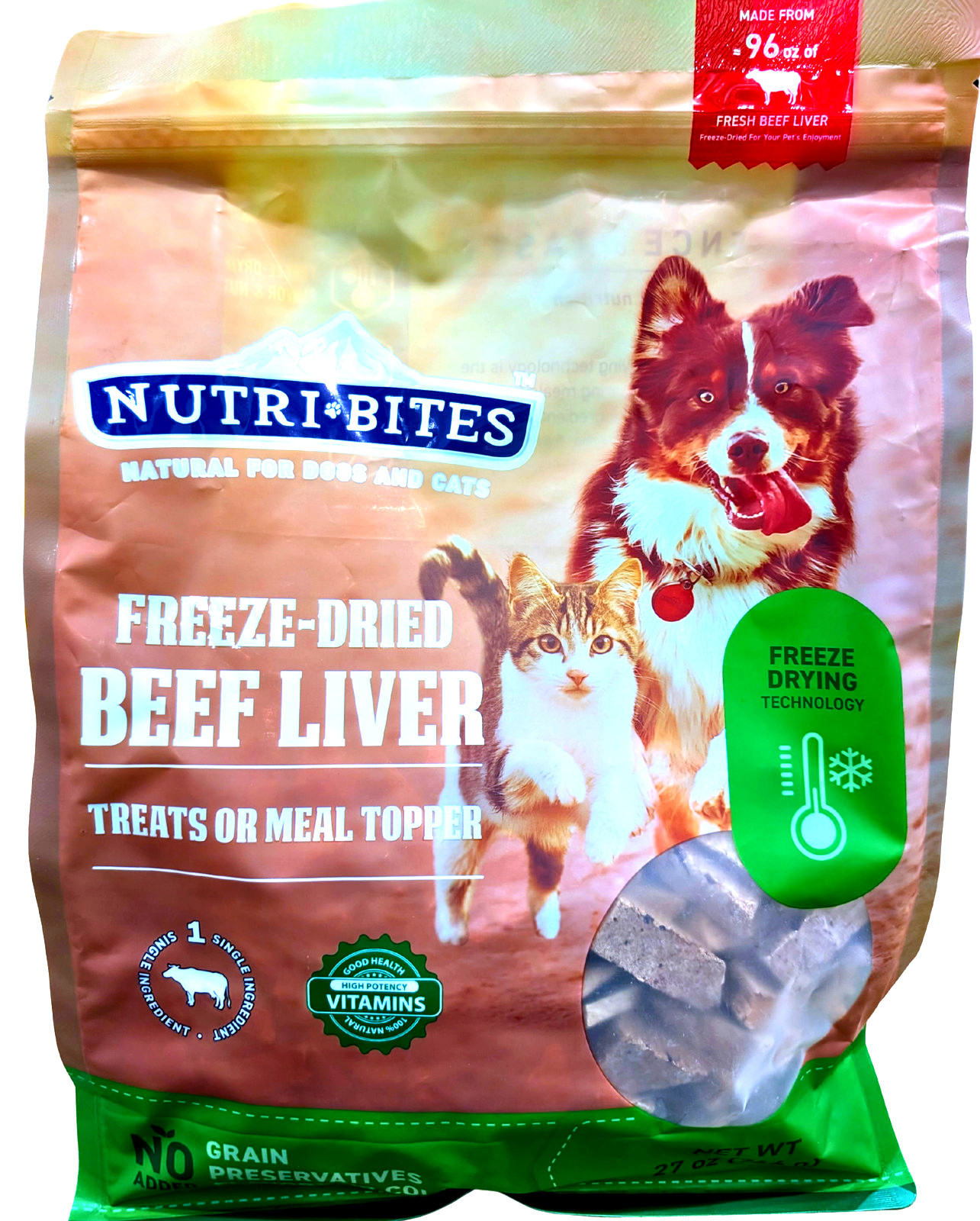 NutriBites Freeze Dried Beef Liver Dog and Cat Treat 27 Oz EXP 08/2027