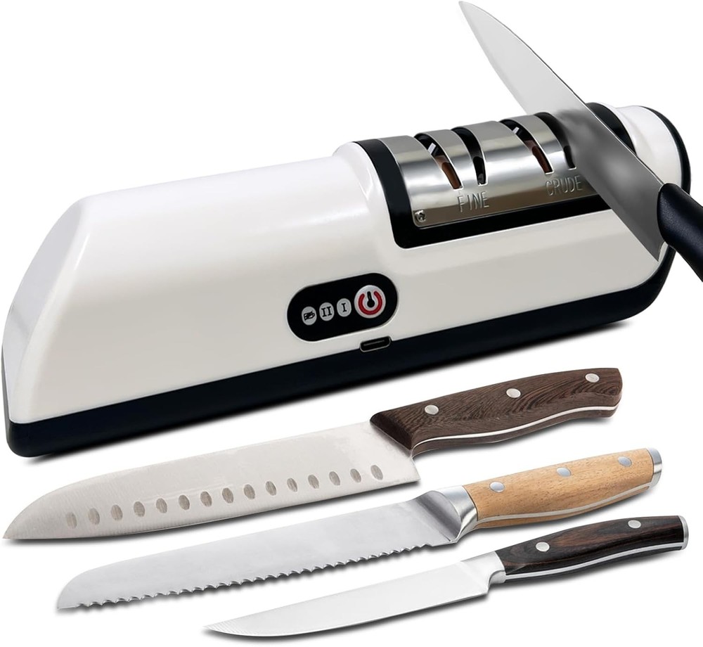 Electric Knife Sharpener with 20° Auto Angle Guide | 2-Stage Diamond Sharpening