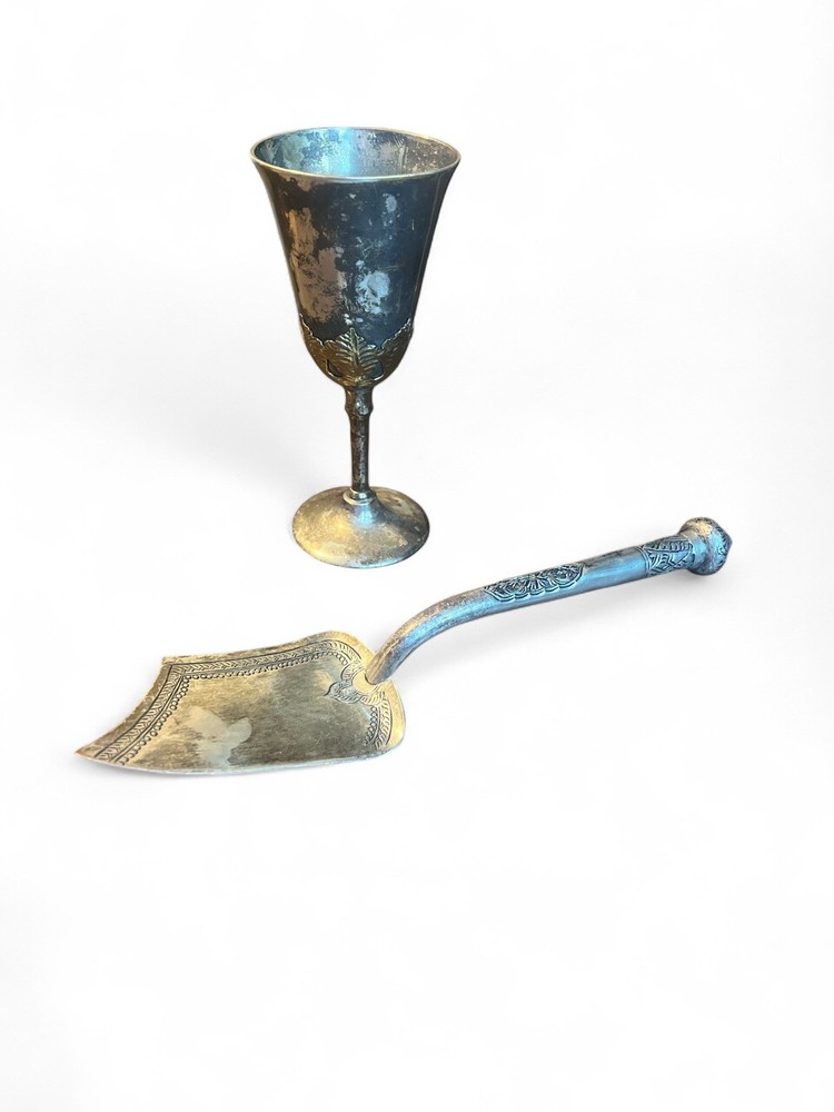 Silverplate Goblet Cake Pie Server Set Vintage Display Collectible Tableware T90