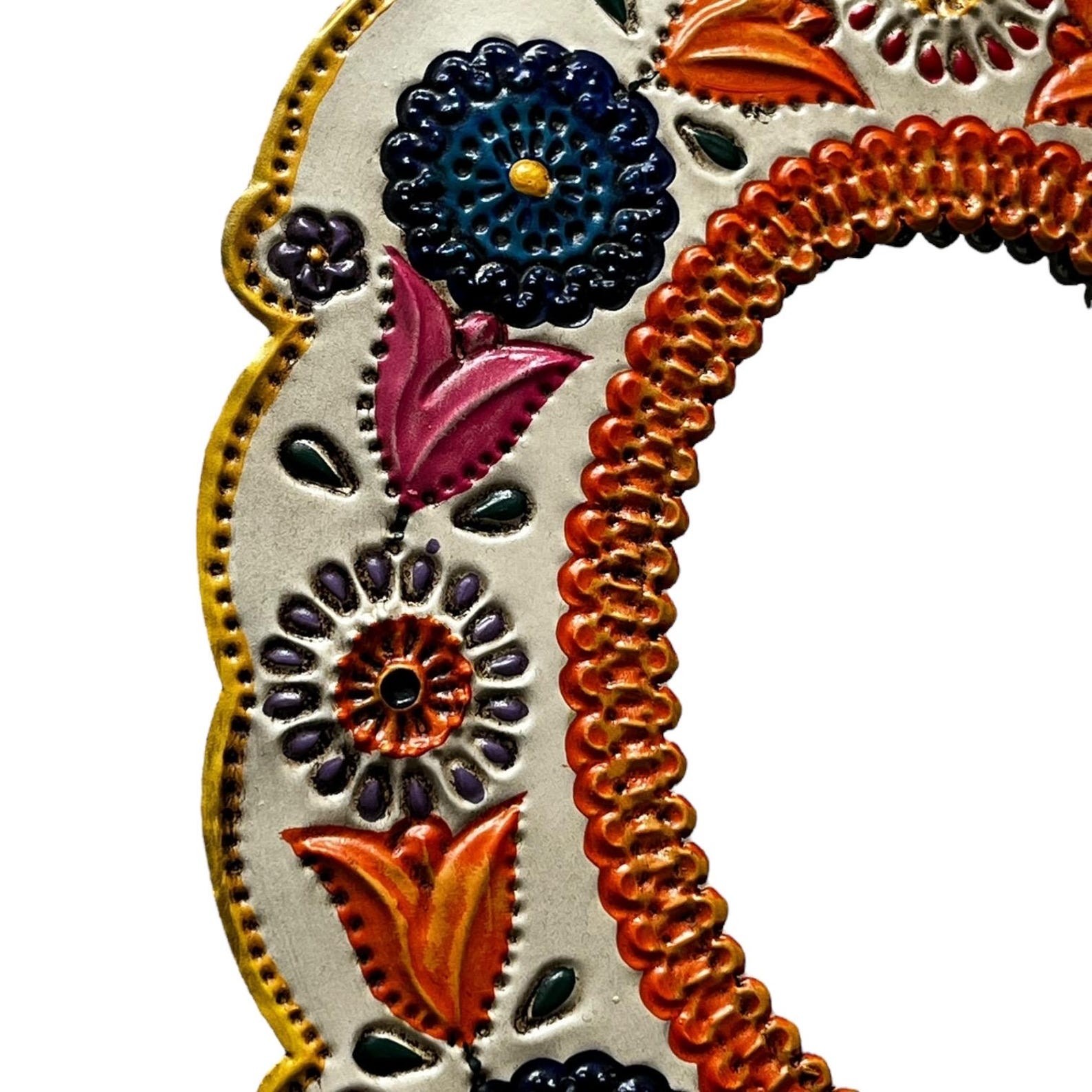 Tin MIRROR with BIRDS, Hand Painted Frame, Mexican Punched Tin, Oval Mirror 13"