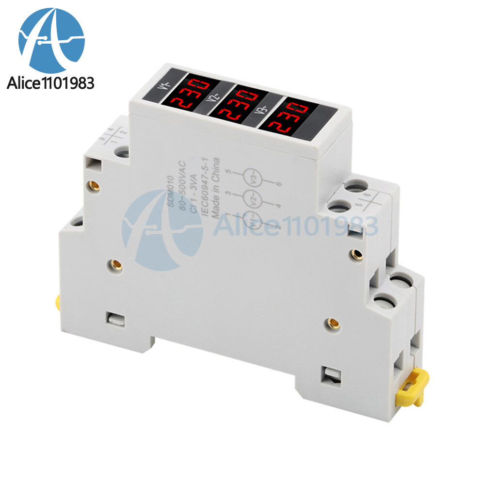 SDM010 Rail Mount Three Phase Voltage Meter AC80-500V Mini Modular Voltmeter LED
