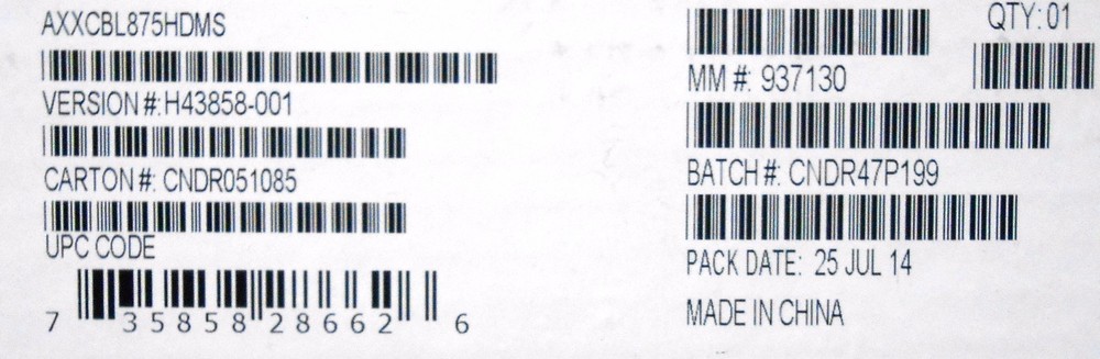 Intel AXXCBL875HDMS Cable Kit NEW BULK PACKAGING