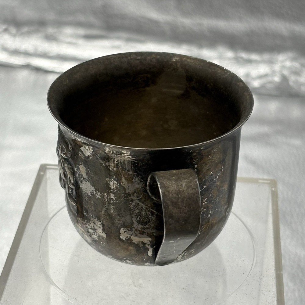 VTG Silverplate Baby Cups Godinger Teddy Bear Leonard Hong Kong Nursery Patina