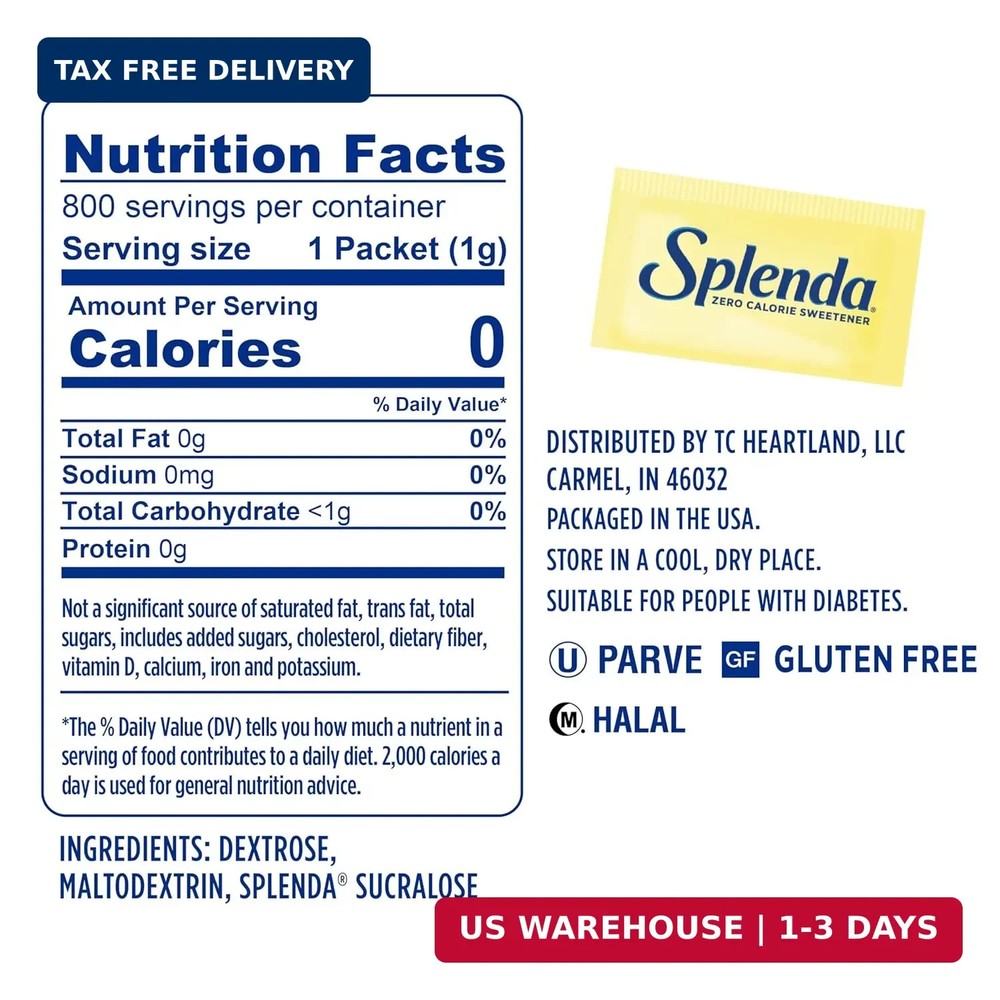 SPLENDA Zero Calorie Sweetener Value Pack, 800 Count Packets