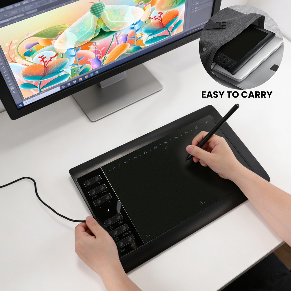 Drawing Tablet Large Area Graphics for Windows/Android/Mac+60°Tilt-Sensitive Pen