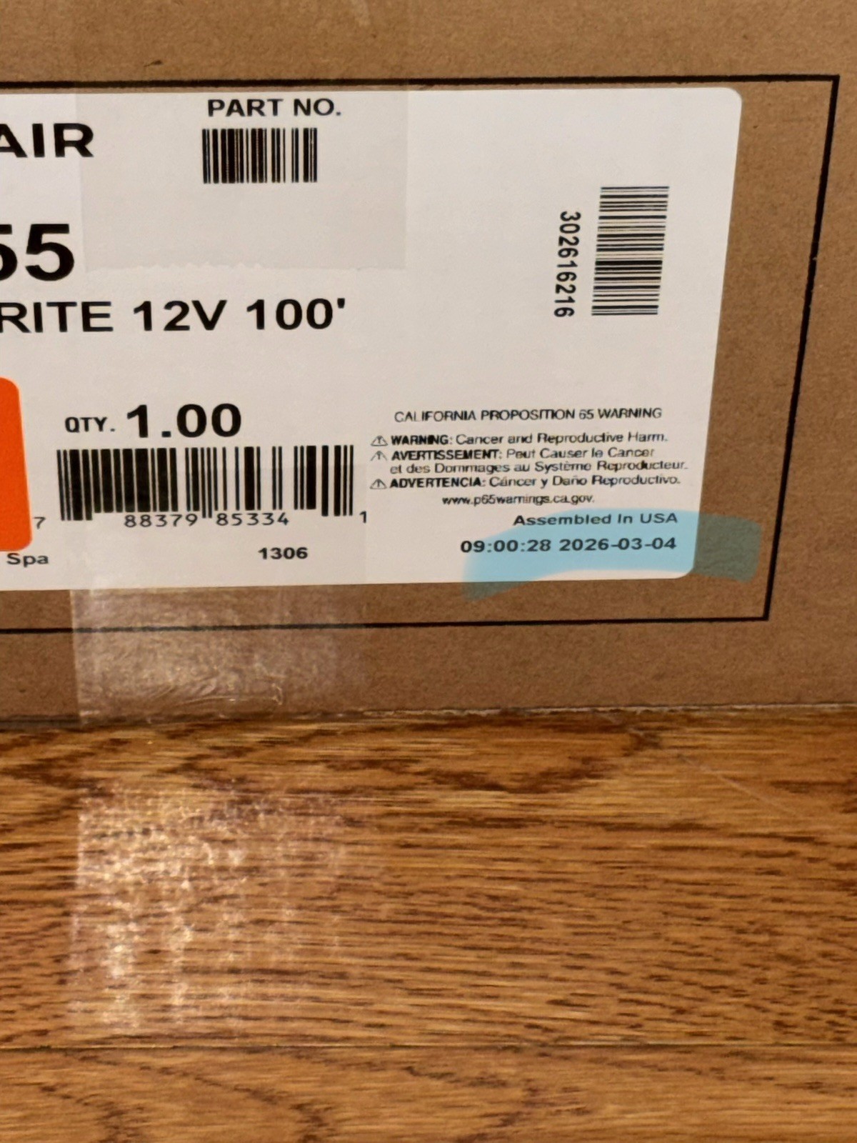 Pentair Water Pool and Spa 602055, 100 Foot Cord Revision 2 MFG. DATE 3/4/2026