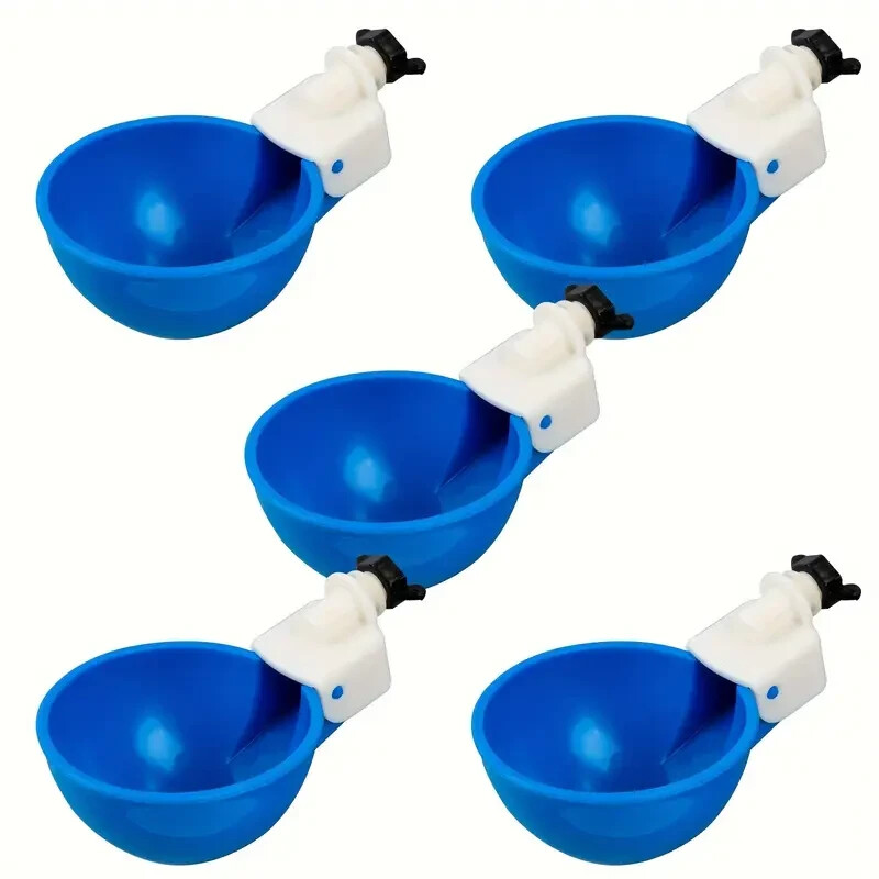 5 Pack Blue & White Plastic Automatic Chicken Poultry Waterers