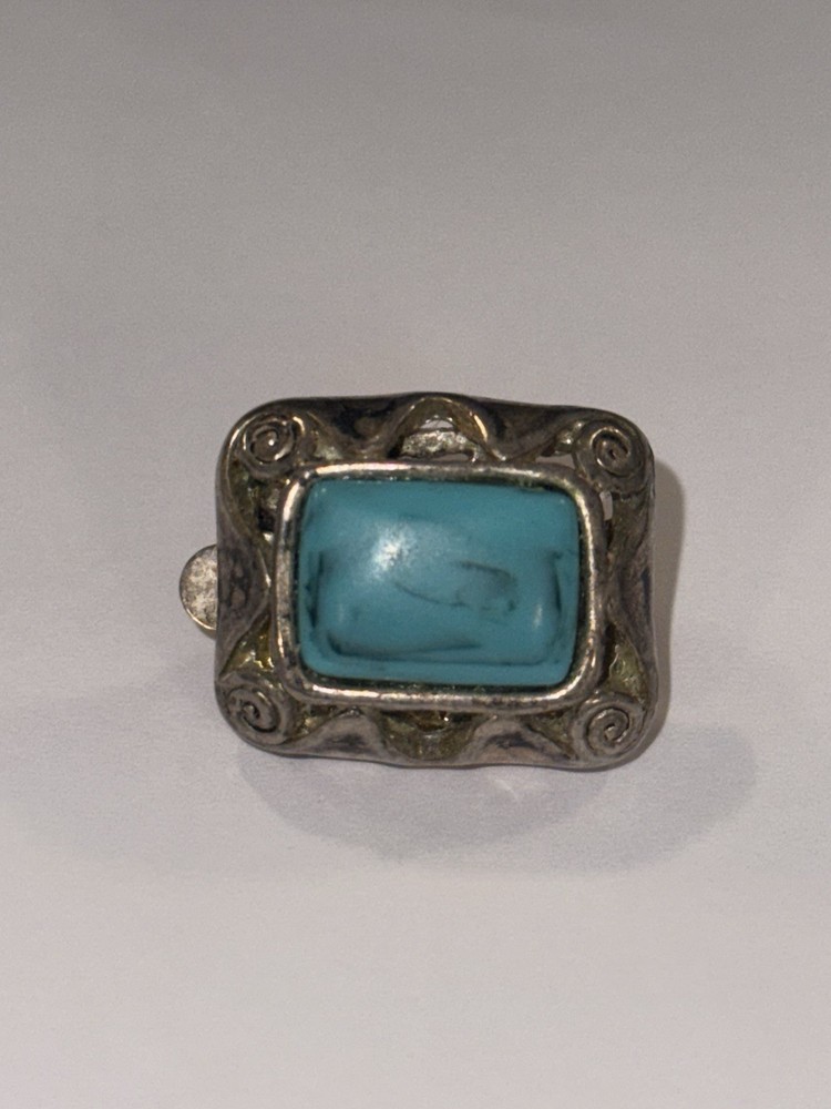 Silver Turquoise Gemstone Rectangular Jewelry Cuff Link Clip Style