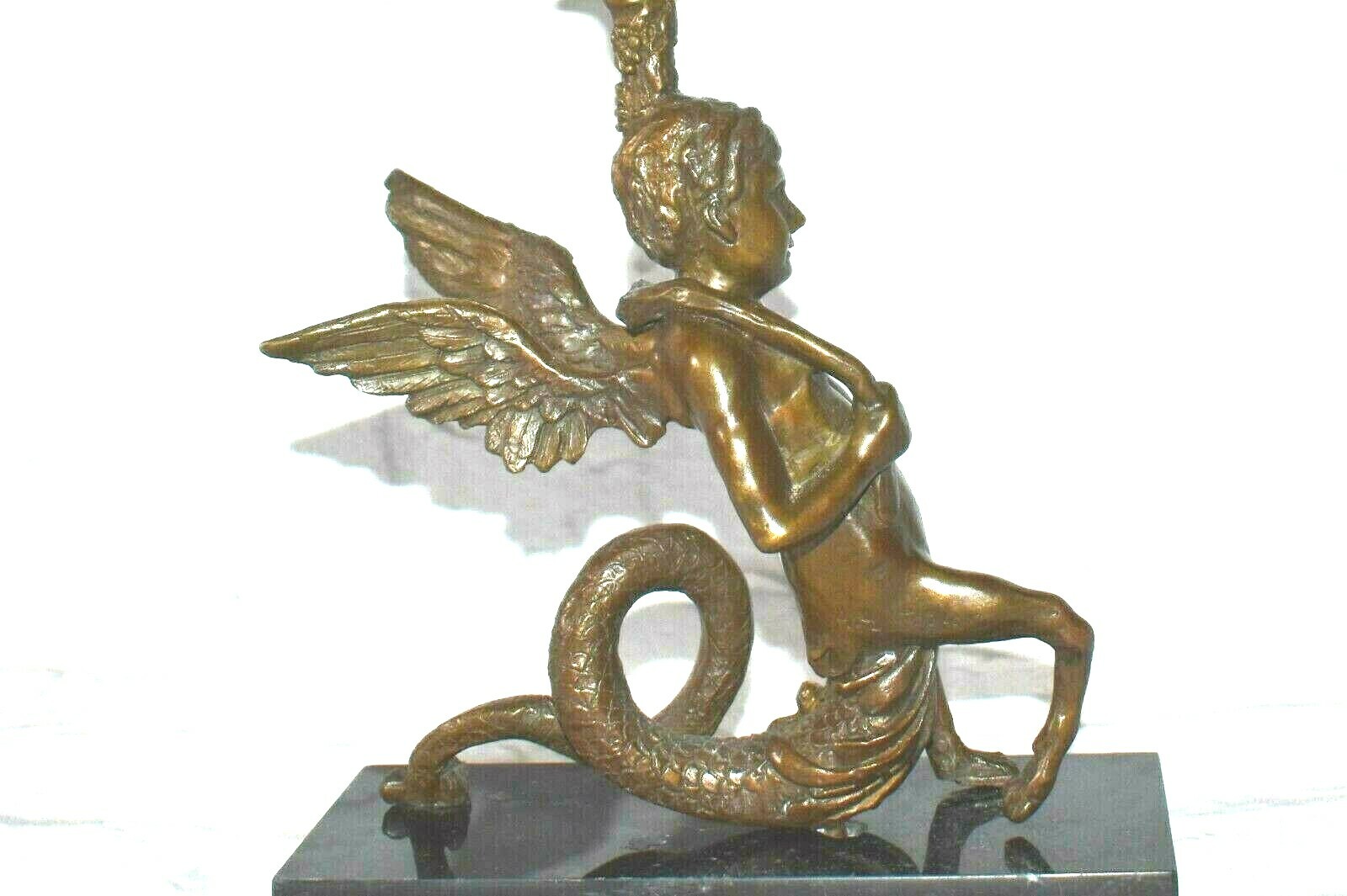 Original ART TAYLOR Dragon Boy Bronze Sculpture Candle Holder Marble Base Signed