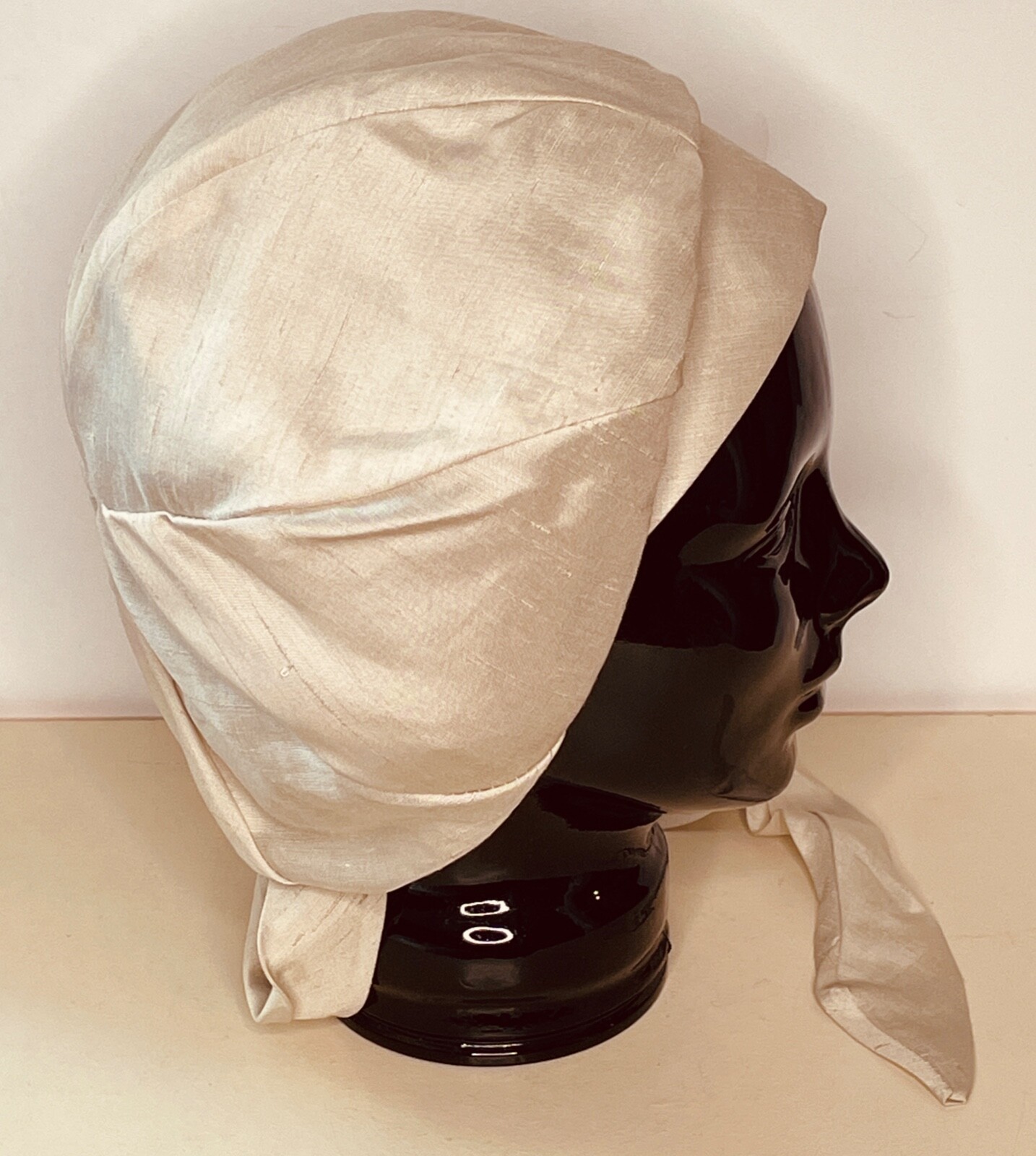 VTG 60'S MOD CARSON PIRIE SCOTT STONE OFF WHITE SILK DUPIONI TIE BERET SNOOD HAT