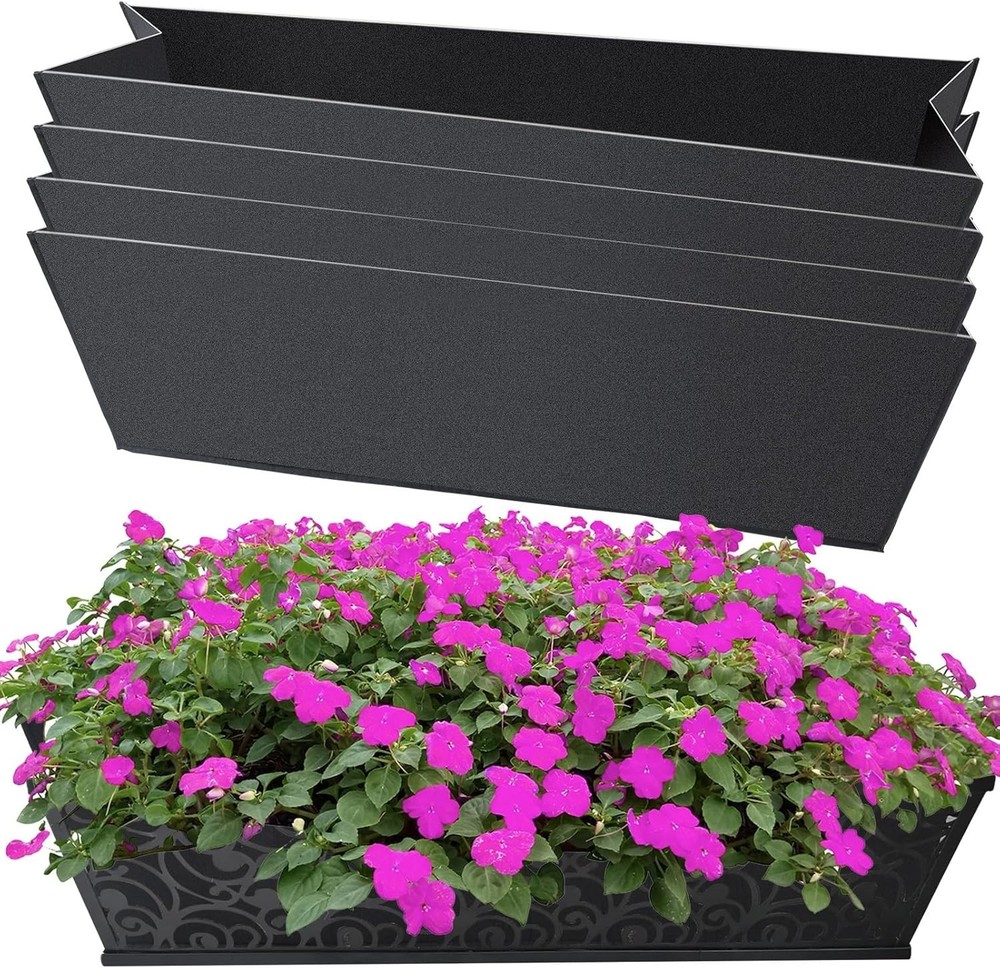 4PCS 30Inch Rectangle Window Box Liner Felt Planter Basket Liner Insert Black...