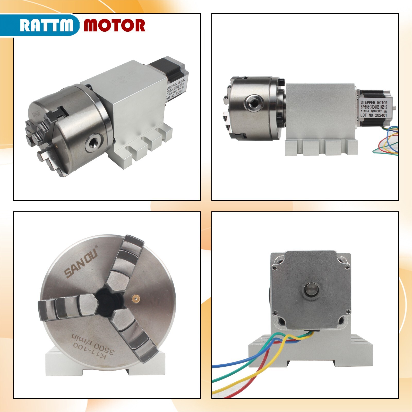 【US】CNC 4th Axis Rotational A Axis 3 Jaw 100mm No Backlash Harmonic Gearbox 50:1