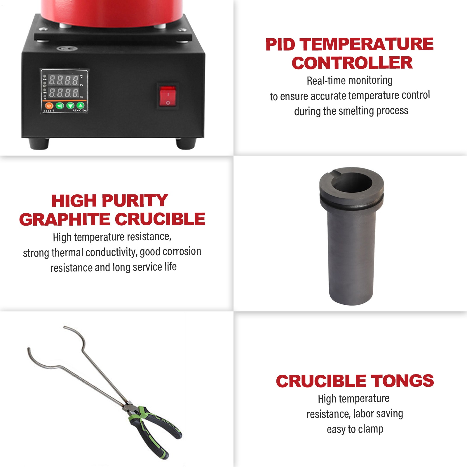 1500W Electric Gold Melting Furnace Digital Smelting Furnace W/3KG Crucibles