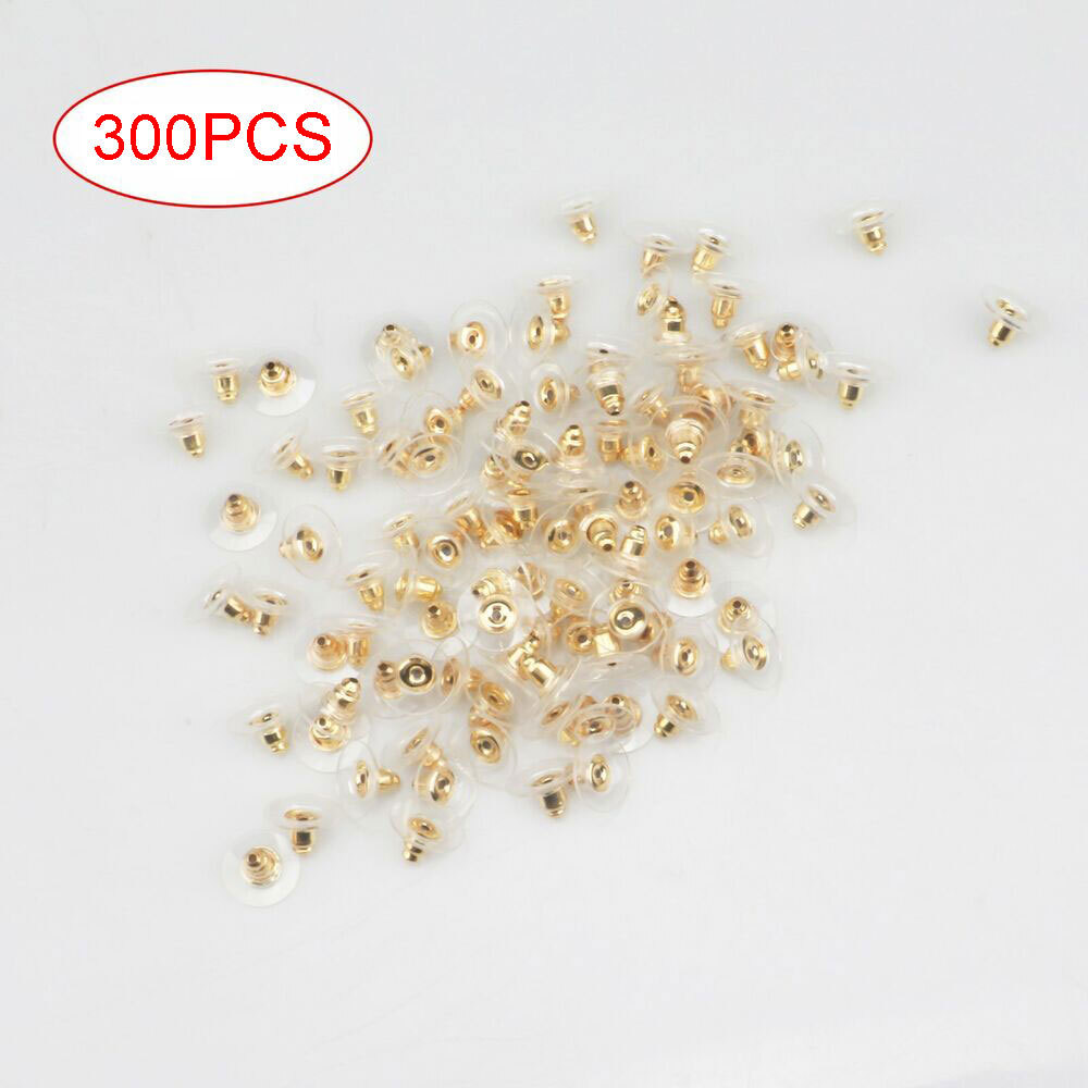 300Pc Earring Backs Post Backings stopper Silver Golden Stud secure Hook Earring