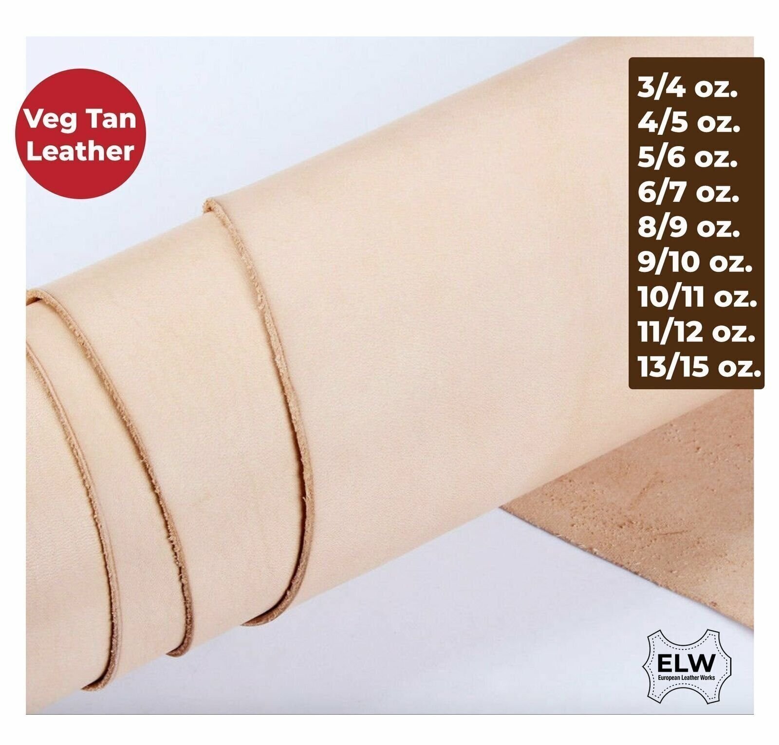 ELW Veg Tan Full Grain Tooling Leather 3/4 to 13/15 oz (1-6mm) Pre-Cut 6" to 48"