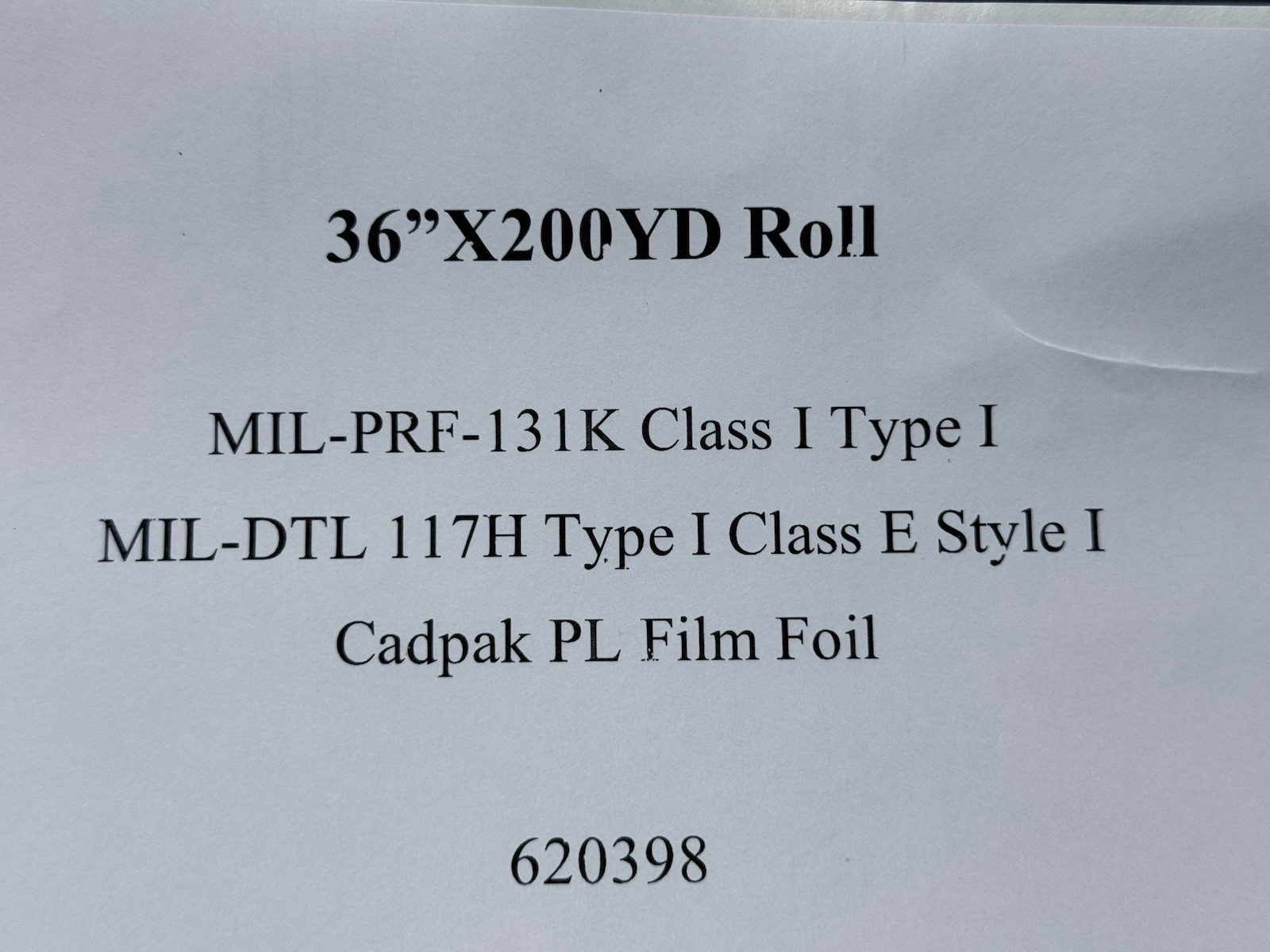 MIL-PRF-131K Class I Type I Film Foil Heat Sealable Barrier - 36" x 200 Yard