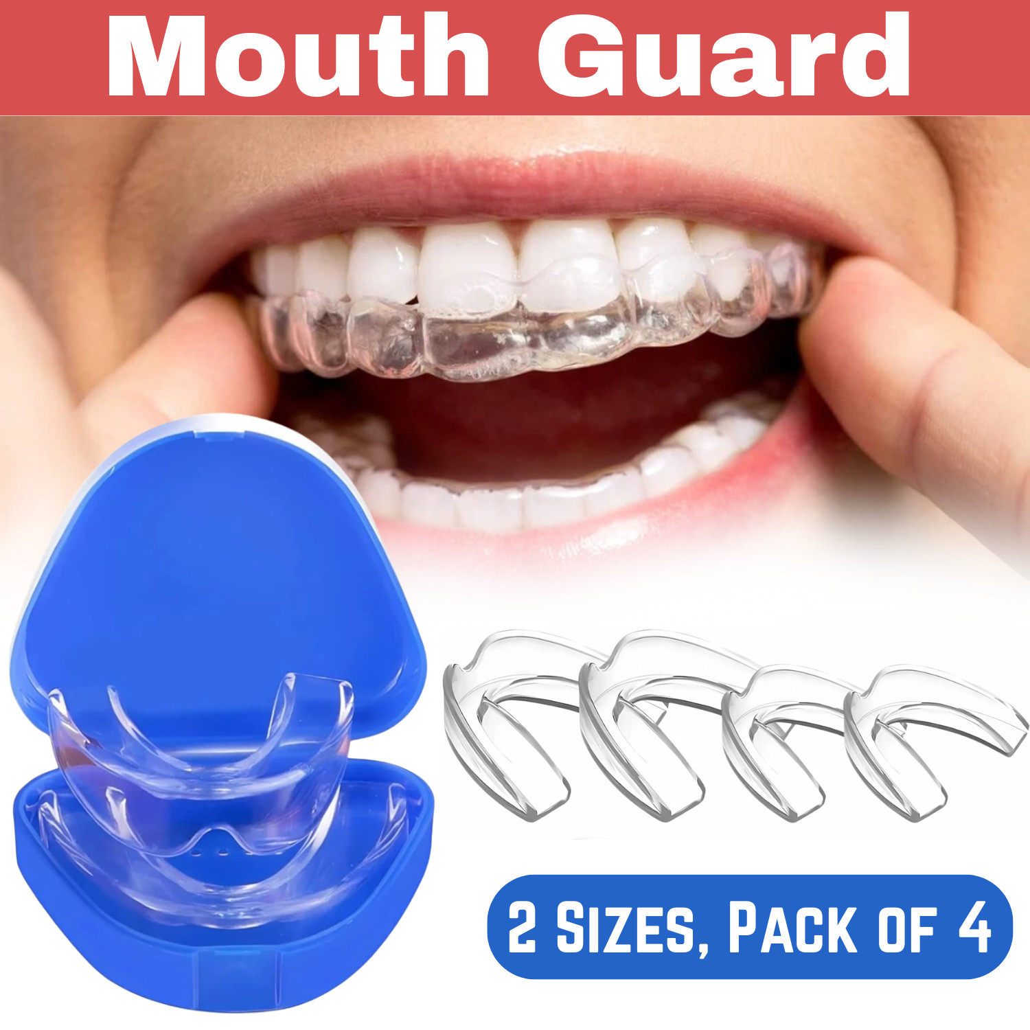 Moldable Mouth Guard 2 Sizes, Pack of 4 Teeth Clenching Grinding at Night Sleep