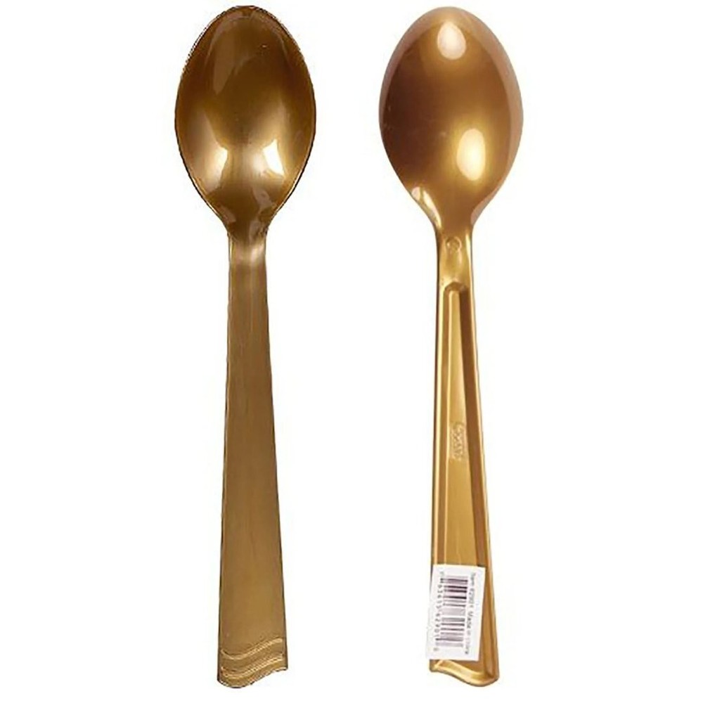 Disposable Gold Plastic 10" Serving Spoons - 2 Pack
