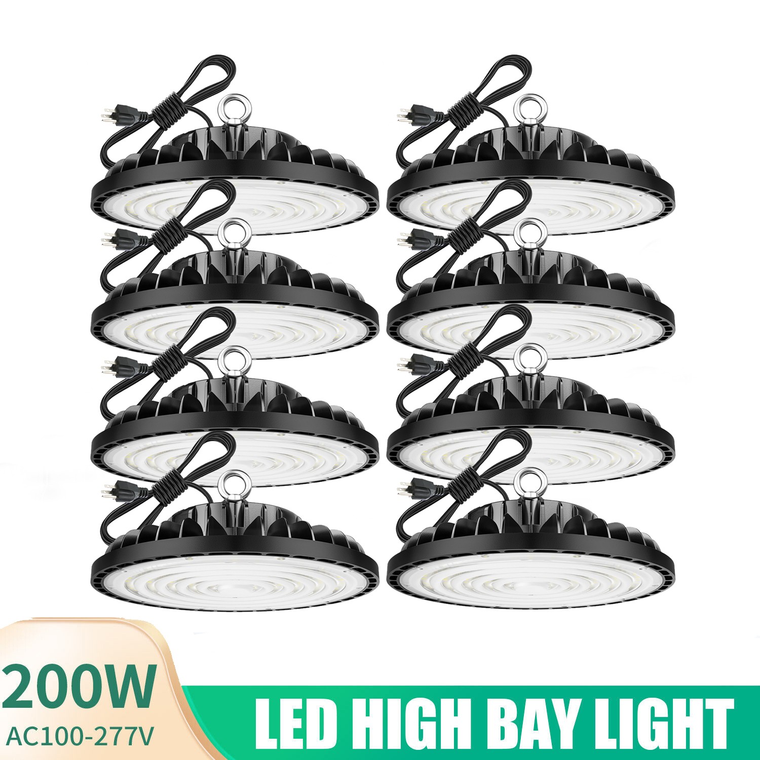 8 Pack 200W UFO Led High Bay Light Commercial Industrial Warehouse Shop Lights