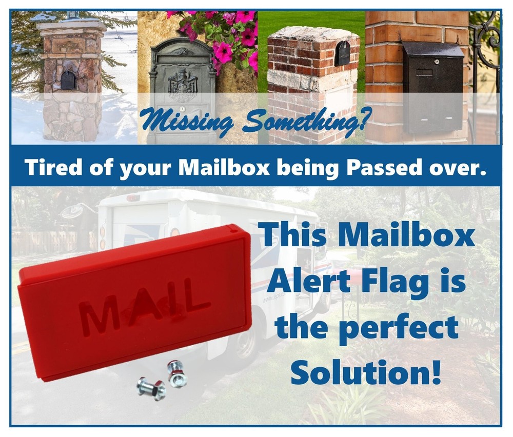 Plastic Front Mount Red Mailbox Flag for Brick, Stone Mailboxes Mail Alert Flag