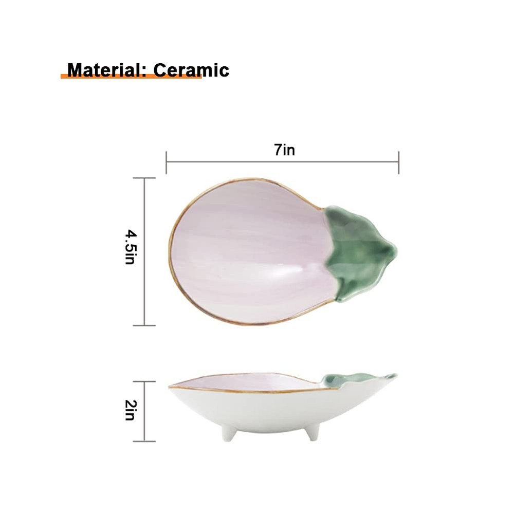 WAYUTO Ceramic Serving Plate Vegetable Themed Fruit Tray Medium, Eggplant