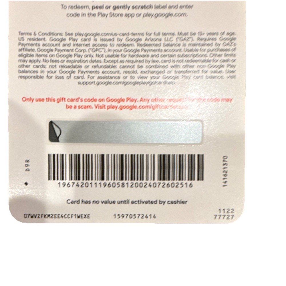 Google Play $50 Gift Card US-Nationwide Computers & Electronics No Expiration