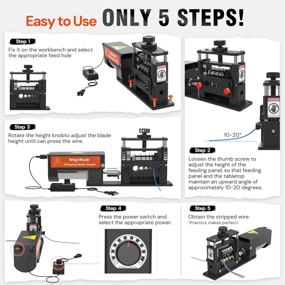 YehgoMade Automatic Wire Stripper Machine with Upgraded Motor, Electric Black