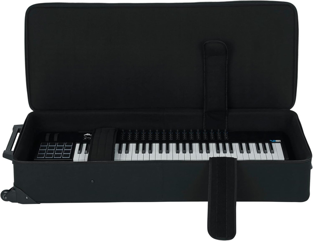 Cases Lightweight Keyboard Case with Pull Handle and Wheels, Fits Standard 61 No