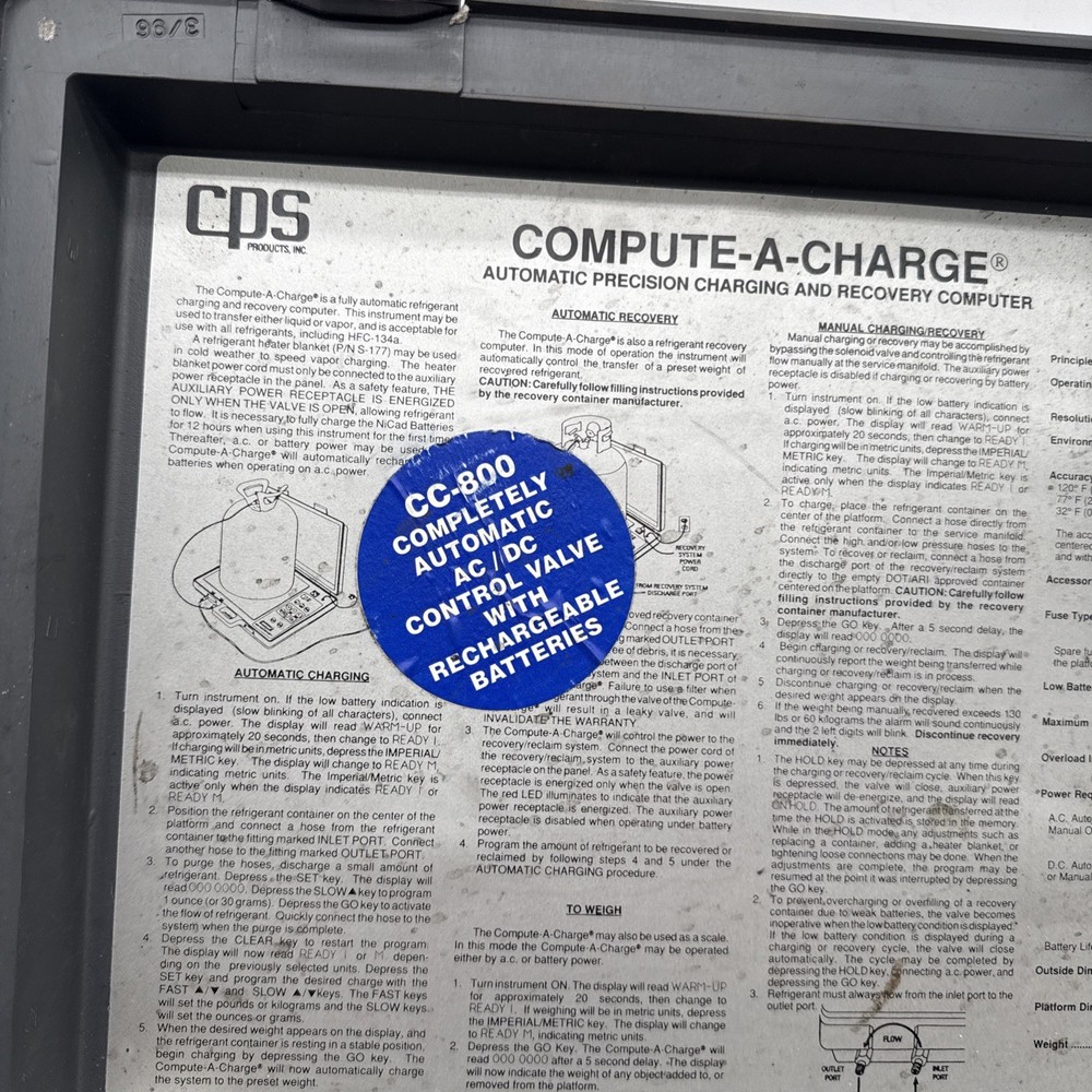 COMPUTE-A-CHARGE MODEL CC-800 Automatic Refrigerant Charging