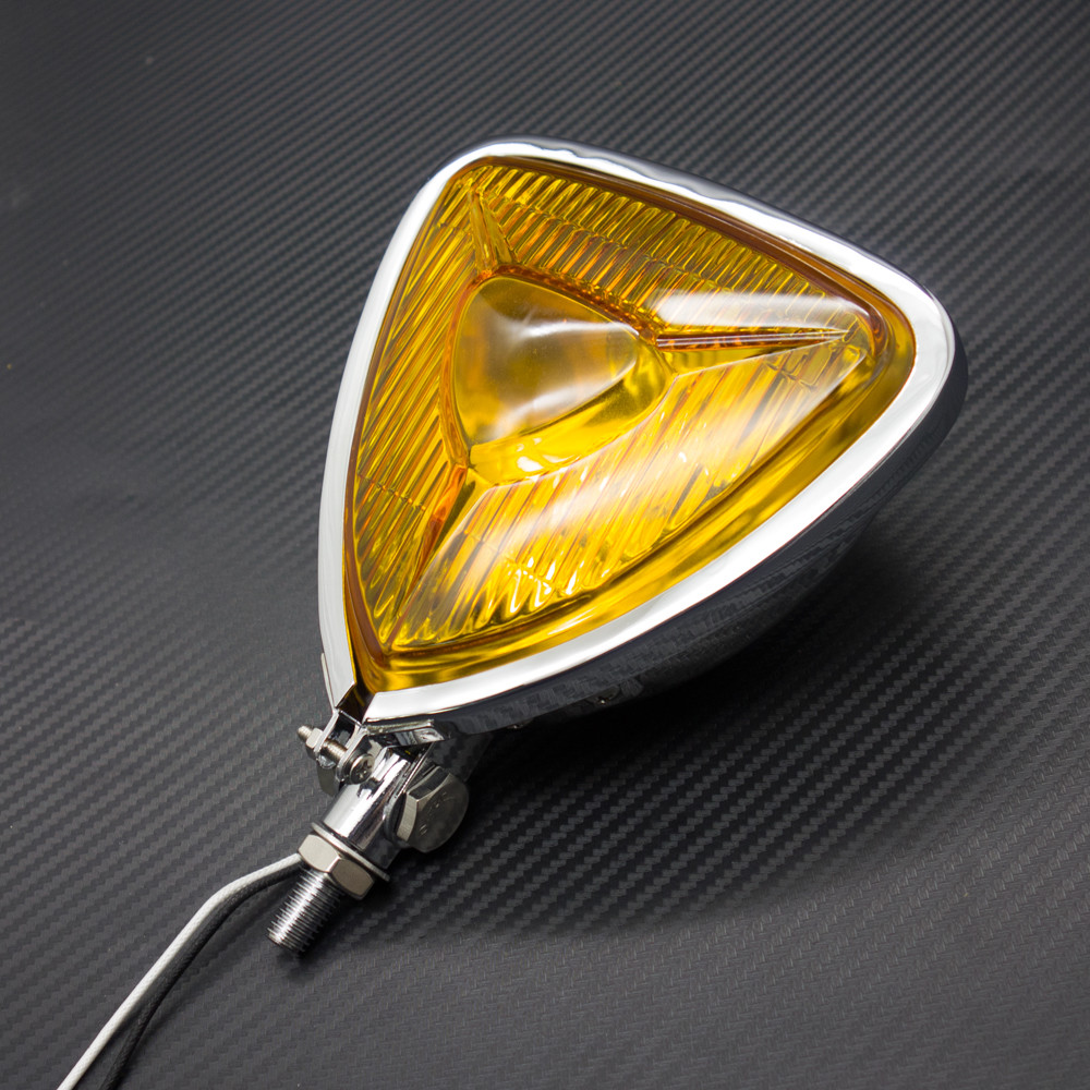 Chrome Motorcycle Triangle Headlight Lamp Flat Back For Harley Chopper Bobber