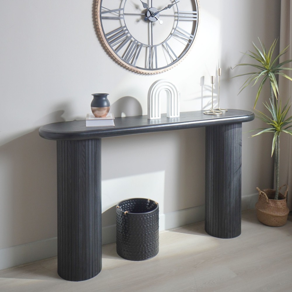 Wood Console Table, Modern Black Console Table, 56" W fluted entryway table,Bla