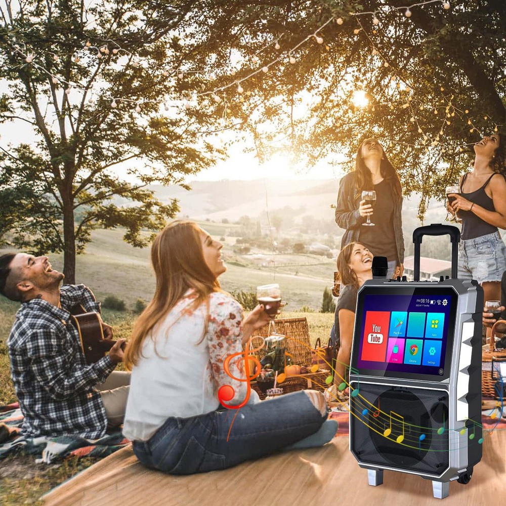 8" Karaoke Machine Bluetooth Speaker Lyrics Display Screen Wireless Mic DJ USB
