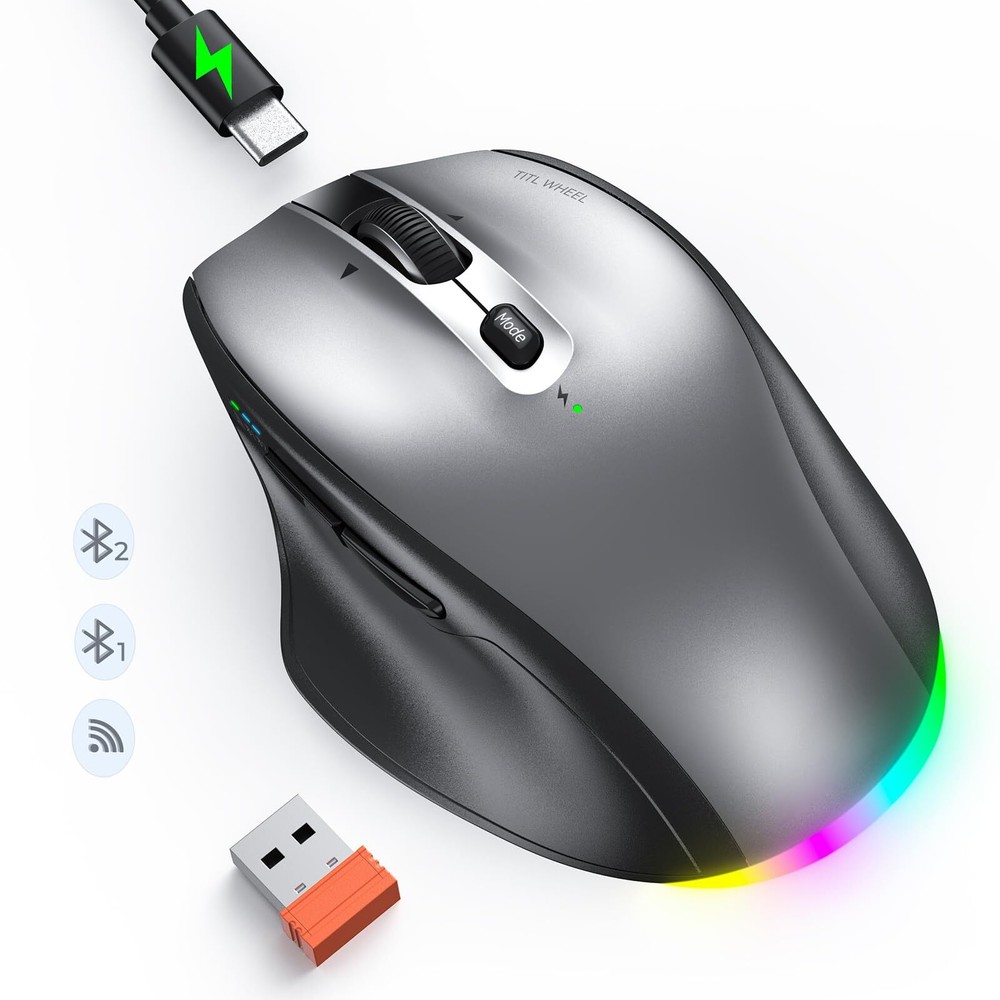 Wireless Bluetooth Mouse LED Rechargeable Ergonomic Mouse with Muitl Mode 2.4...