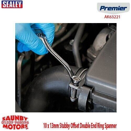 Sealey AK63221 Ring Spanner 10mm x 13mm Double End Offset Stubby SPANNER