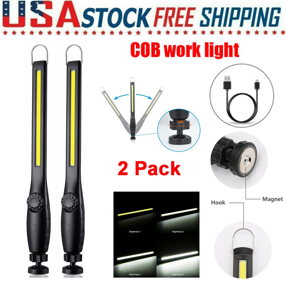 Magnet-Attach 2x Rechargeable LED Work Light - Slim, COB & Torch Functions
