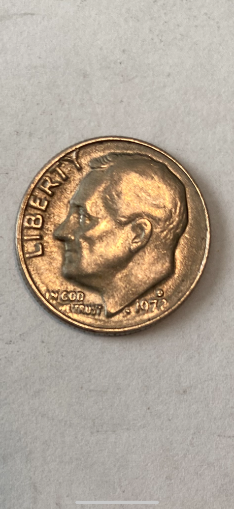 1972 D Roosevelt Dime, Broadstruck Error, Missing filling on the WE