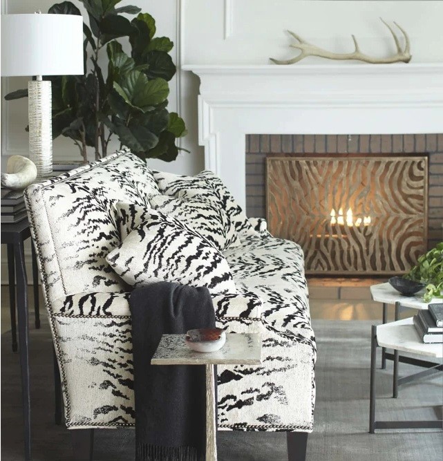 Zebra Design Single Panel Fire Screen Burnished Gold Mesh Backing 38.5"W