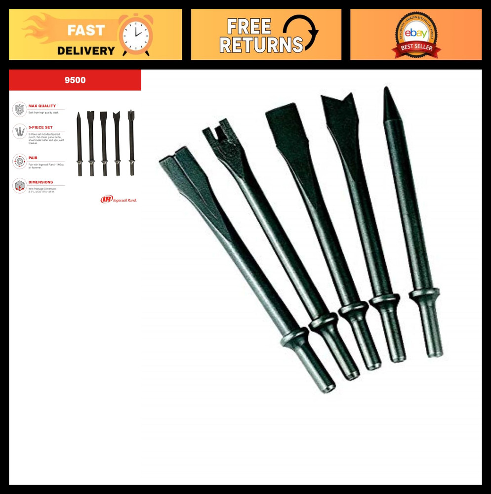 5-Piece Air Hammer Chisel Bit Kit - Tapered Punch, Flat Chisel, Panel Cutter & M