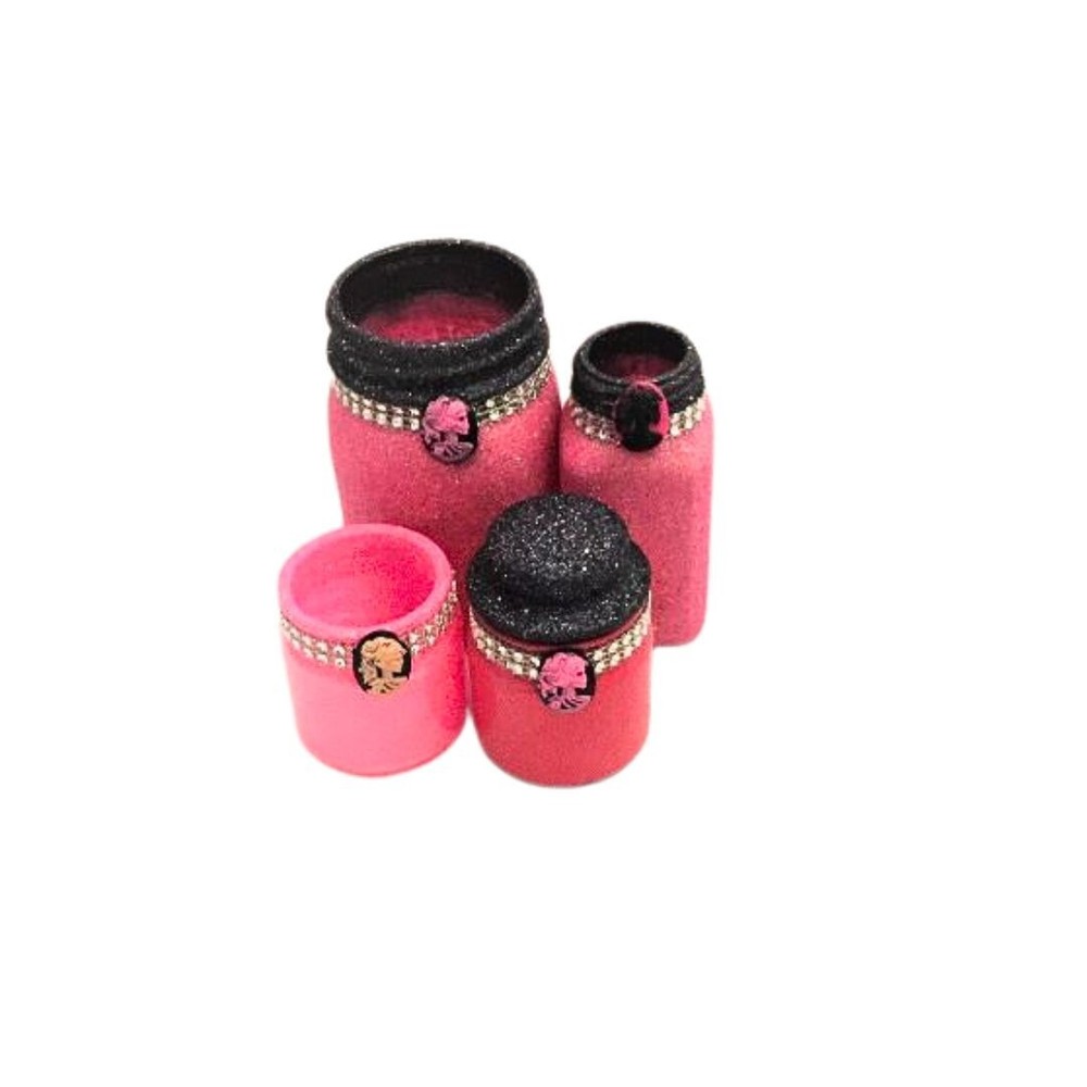 Black and Pink Skull Glitter Makeup Brush Set