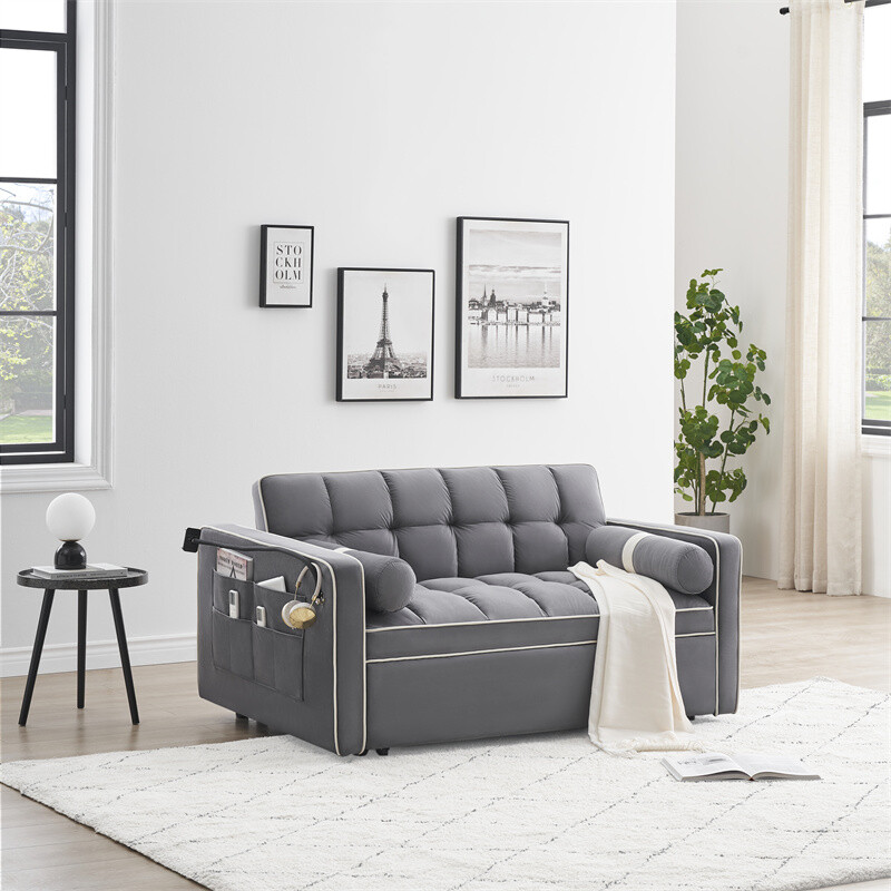 Sleeper Sofa Couch w/Pull Out Bed 55" Modern Velvet Convertible Sleeper Sofa Bed