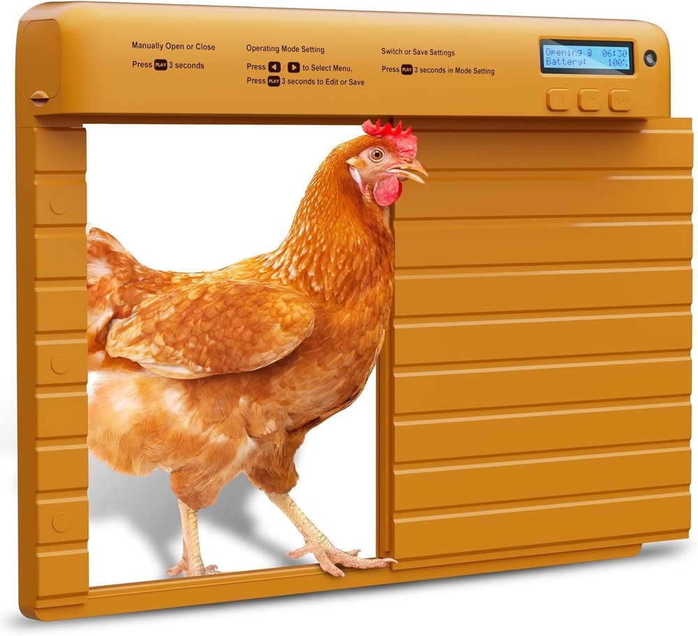 Automatic Chicken Coop Door Battery Powered with Timer & Light Sensor, LCD