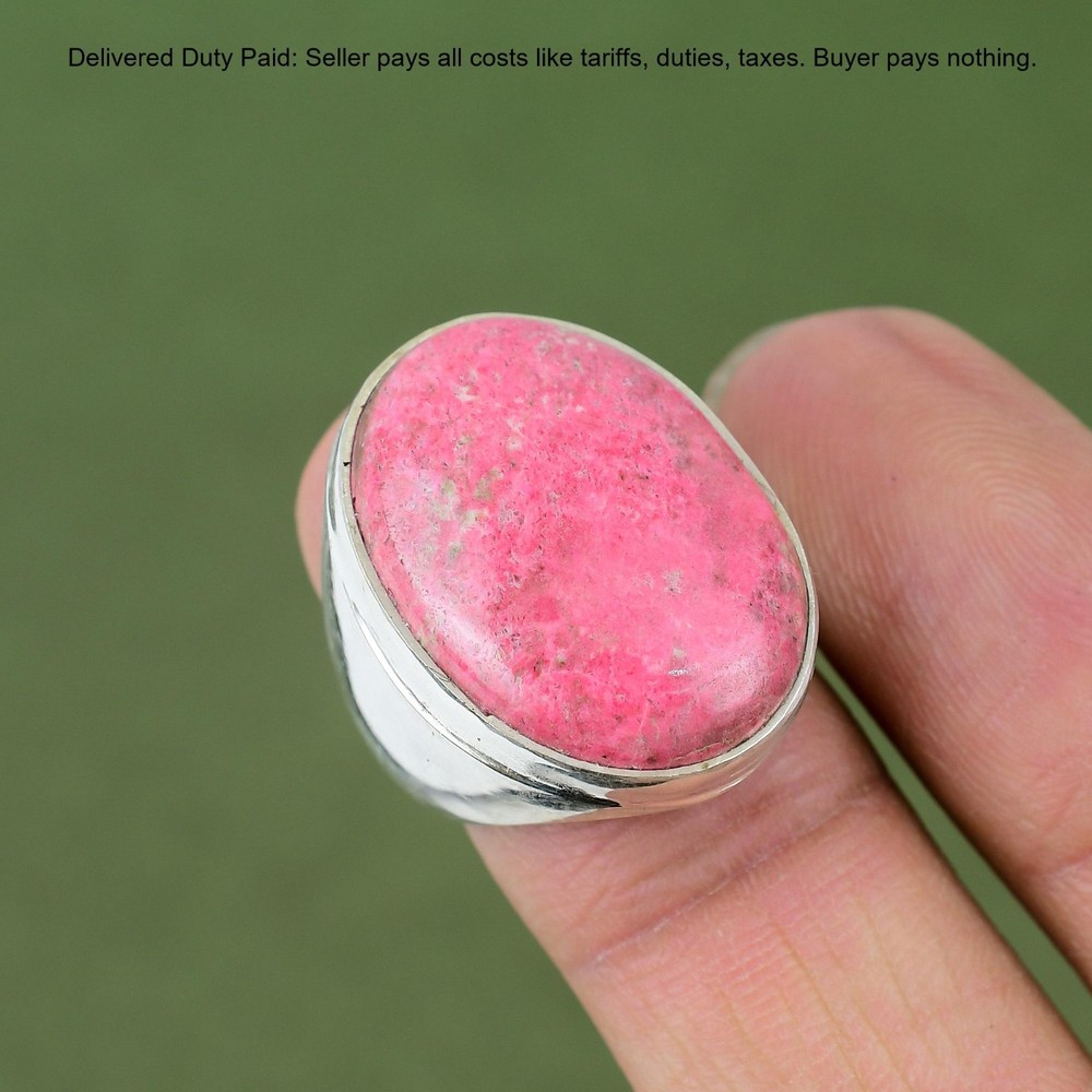 925 Silver Oval Thulite Gemstone Stackable Statement Bezel Wife Anniversary Ring