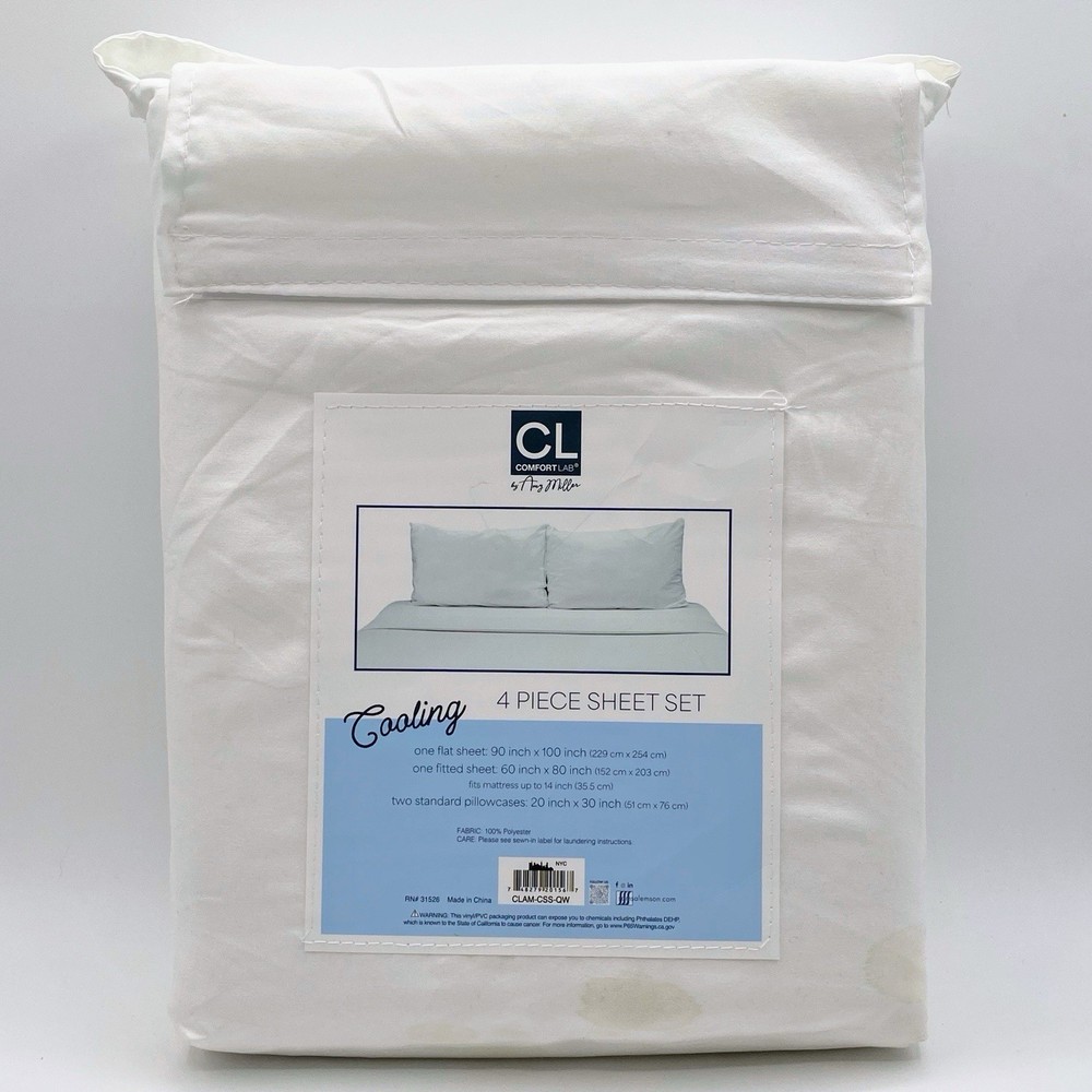 ComfortLab Cooling Temperature Regulating 4-Piece Queen Sheet Set 100% Polyester