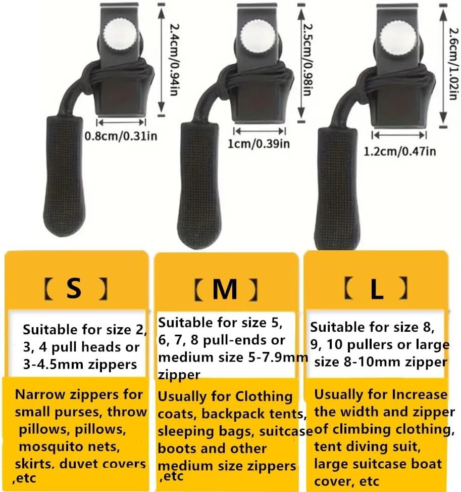 Zipper Repair Kit, 12pcs 3 Different Size Replacement Zipper Quick Install De...